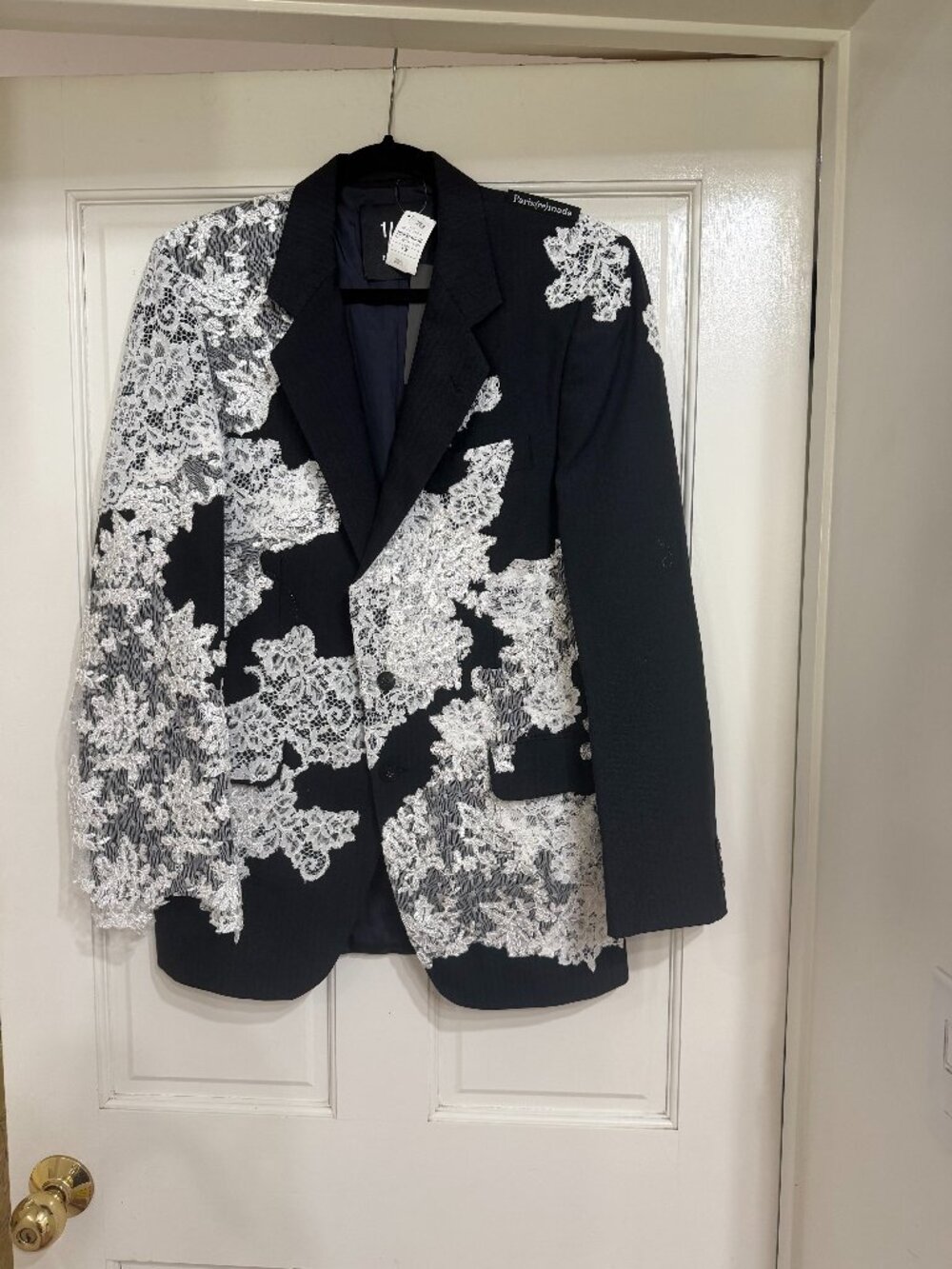 NEW with Tags $628 1/OFF Paris Made Jacket Black with White Lace sz S/M